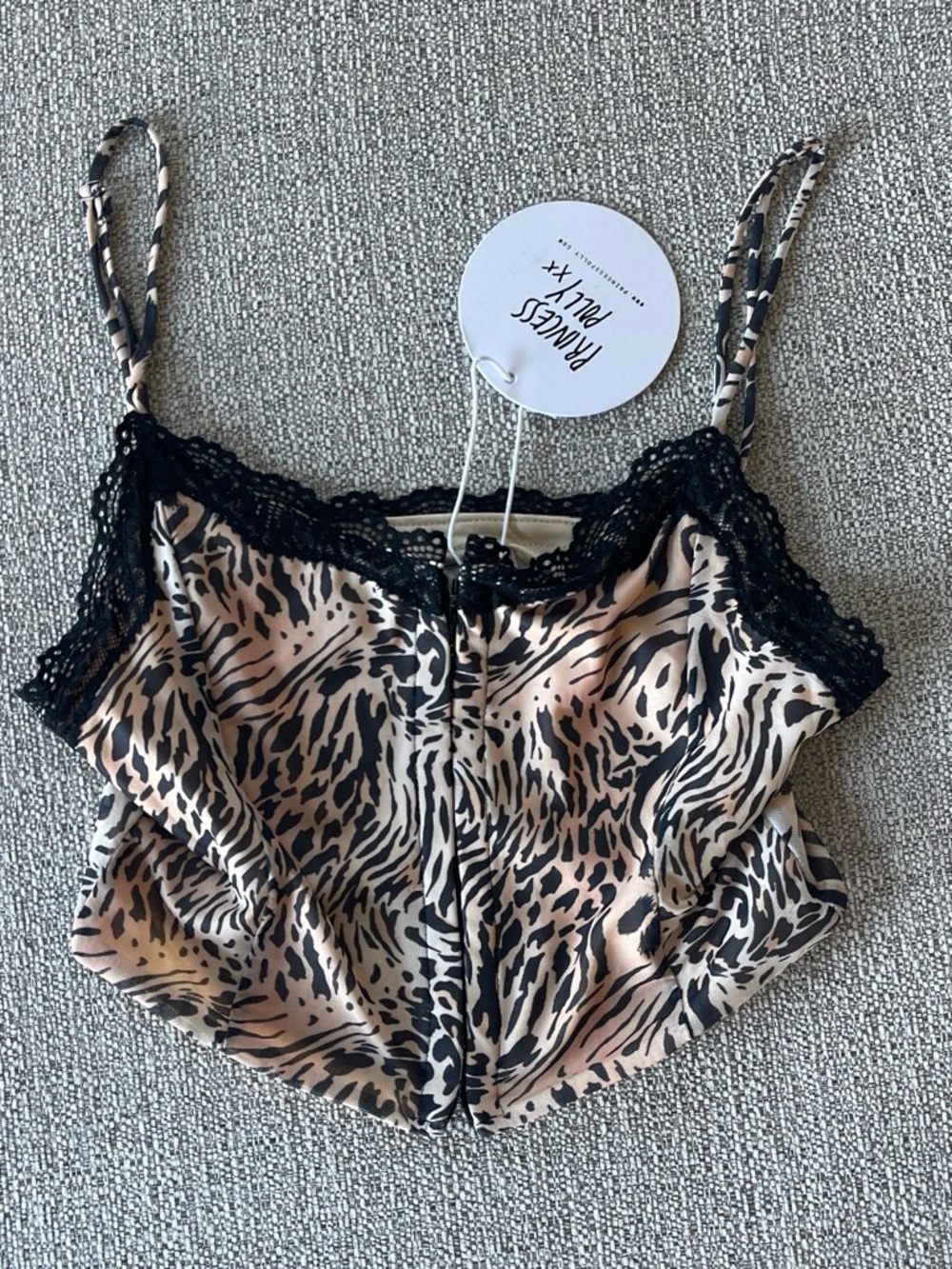 Princess Polly Beige and Black Animal Print Lace Cami